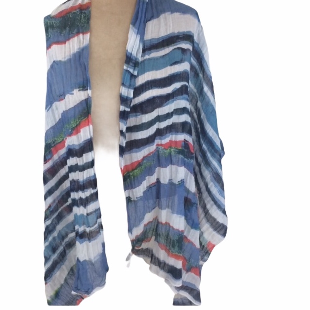 Fraas Multi Color Scarf 100% polyester Blue White NWOT